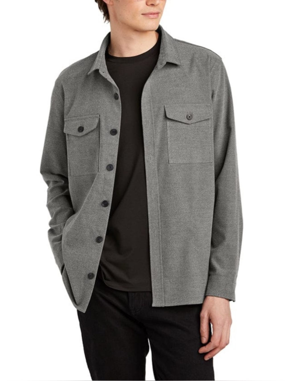 Mercer+Mettle Long Sleeve Twill Overshirt Gray Large Stretch Workwear Casual
